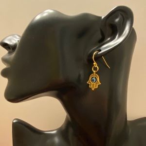 Hamsa - Evil eye earrings - antique gold color